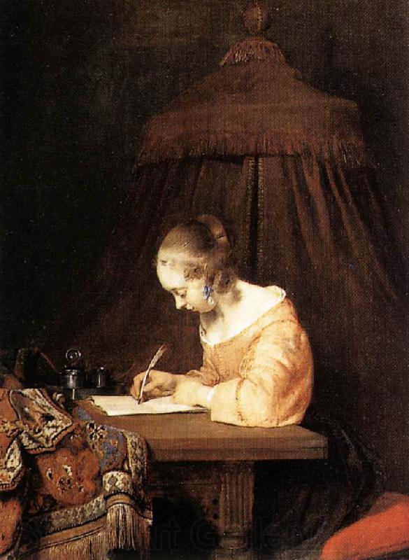 TERBORCH, Gerard Woman Writing a Letter a France oil painting art